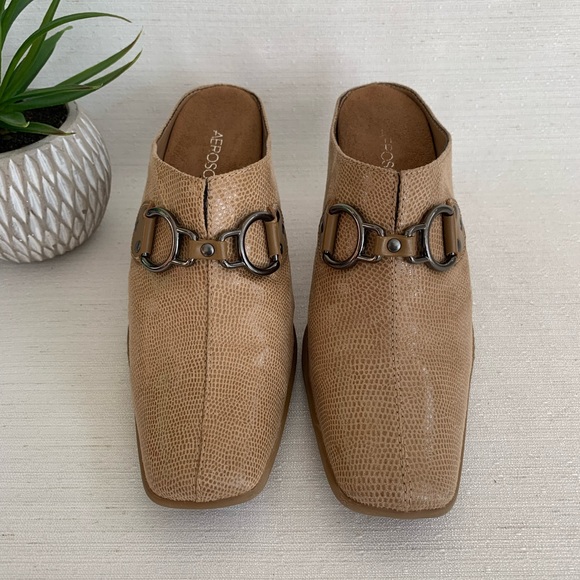 Aerosoles Cinch Worm Tan Snakeskin Heeled Mules Woman’s 8M - Picture 2 of 12